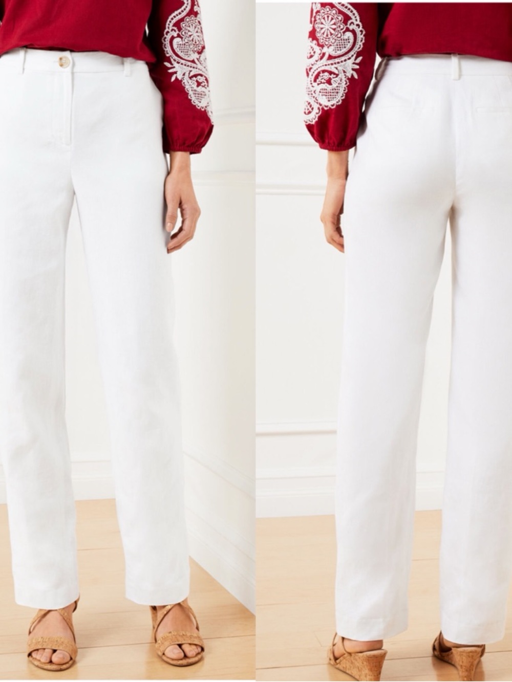 TALBOTS Southhampton Straight Leg Linen Pant White NEW Coastal Classic Size 8